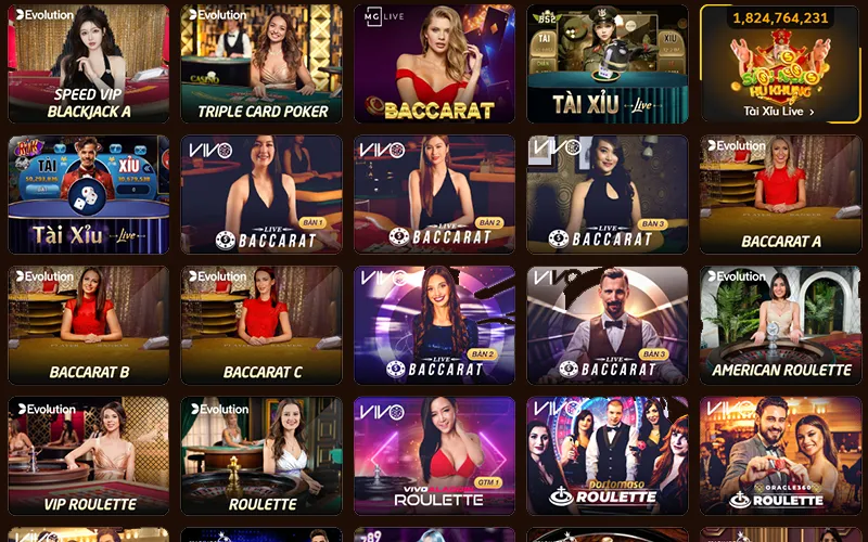 Giao diện casino trực tuyến tại VUA99 với đa dạng trò chơi hấp dẫn