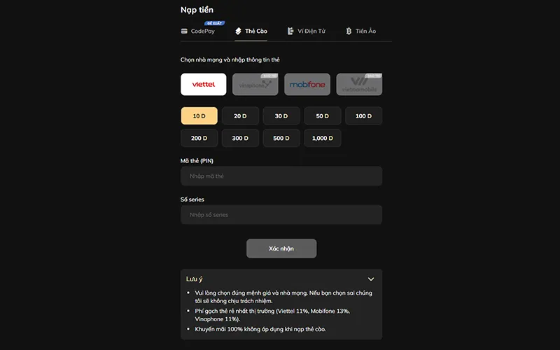 Nạp tiền bằng thẻ cào dễ thao tác nhưng cần kiểm tra kỹ mã số