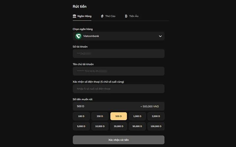 Giao diện hệ thống xử lý giao dịch tự động tại VUA99 chính xác từng giây