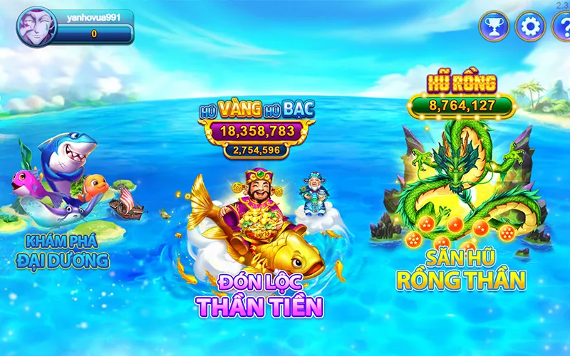Giao diện chọn sảnh chơi tại bắn cá VUA99